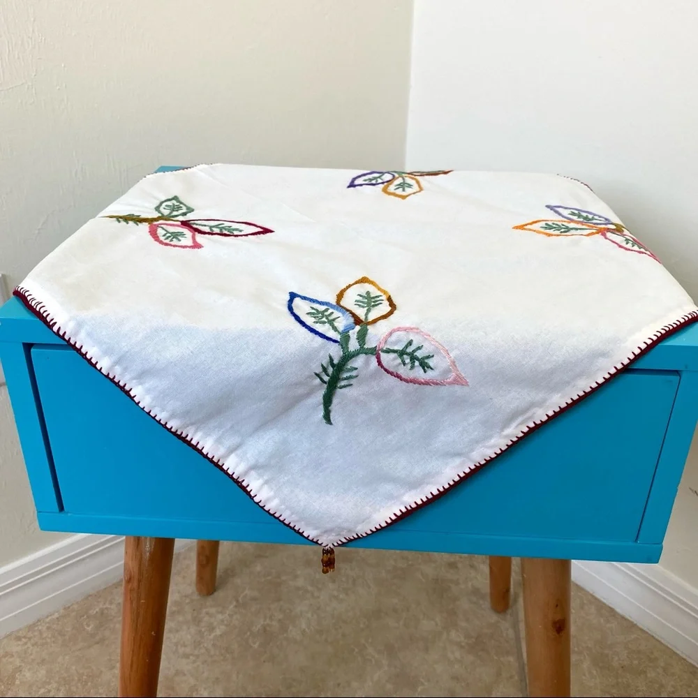 LAST CHANCE SALE! SET OF 2 Flowers Hand Embroidered Small Tablecloths